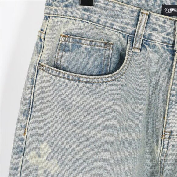 Chtome Heart classic white cross denim pants with a unique, high-end texture.S - Picture 5 of 10